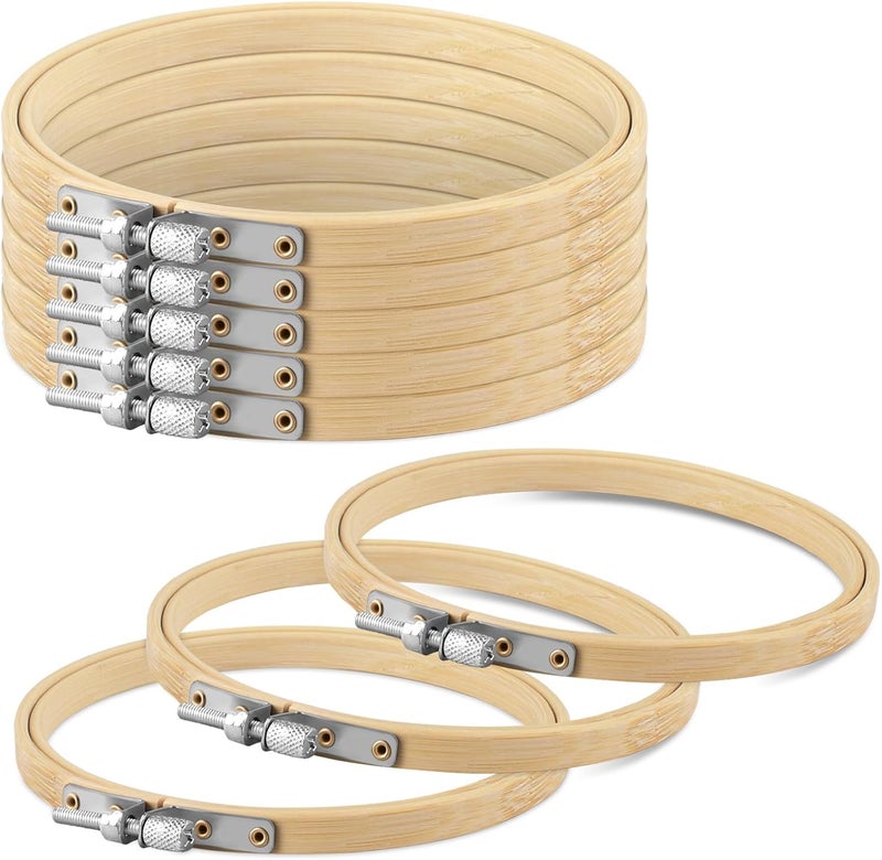 TINDTOP 8 Pieces 6 inch Embroidery Hoops, Bamboo Frame Circle Cross Stitch Hoop Ring Embroidery Hoops Set for Embroidery and Cross Stitch - Image 1